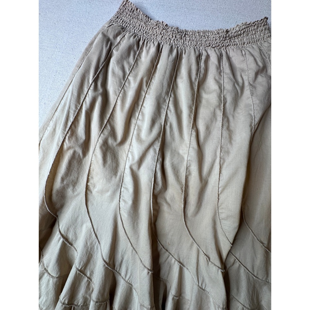 Grace Elements Womens Taupe 100% Cotton Smocked Tiered Midi Skirt Large Boho